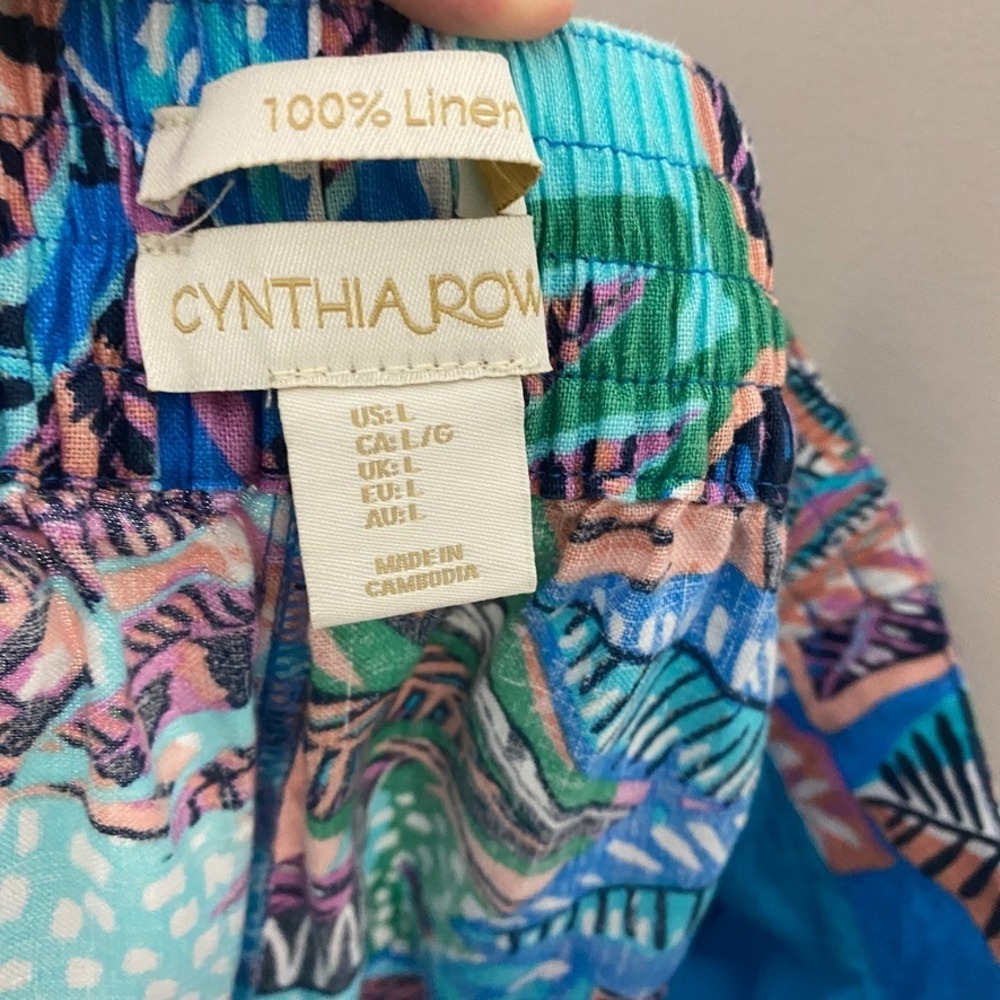 Cynthia Rowley Linen Pants Womens Large Tropical Wide Leg Cropped Elastic‎ Boho - Picture 5 of 6